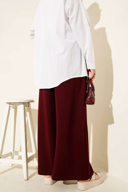 Pantalon shalwar Loyşa à taille élastique bordeaux