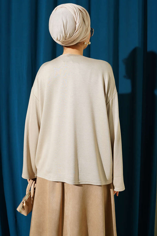 Loyşa Bilek Armalı Basic Bluz Bej