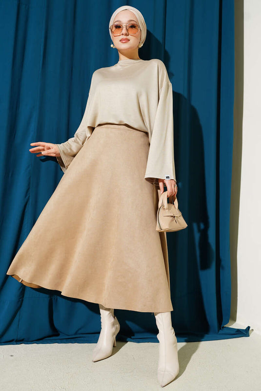 Loyşa Wrist Emblem Basic Blouse Beige
