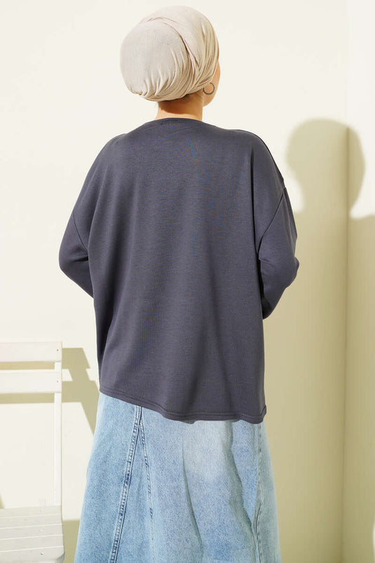 Loyşa Blouse Basique à Manchette avec Broderie, Fumé