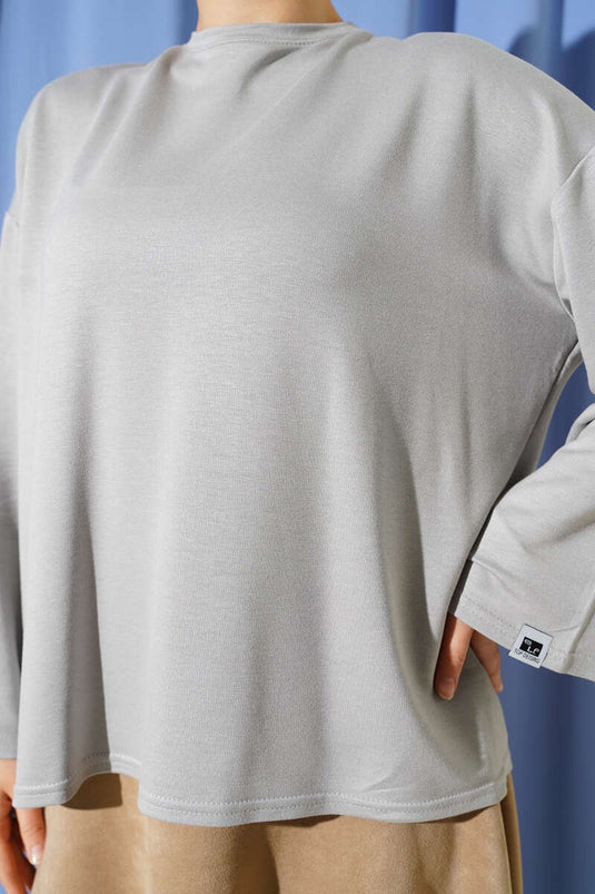 Loyşa Basic-Bluse mit Armbandwappen, Grau