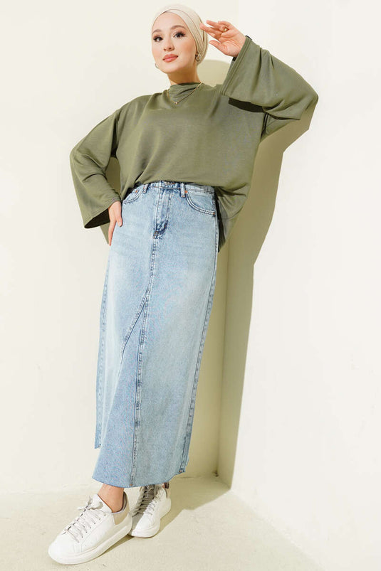 Loyşa Bilek Armalı Basic Bluz Haki