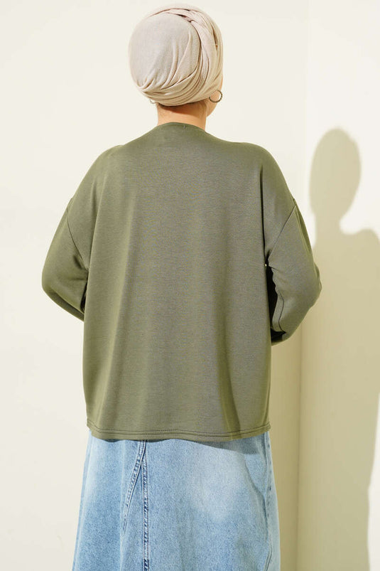 Loyşa Bilek Armalı Basic Bluz Haki