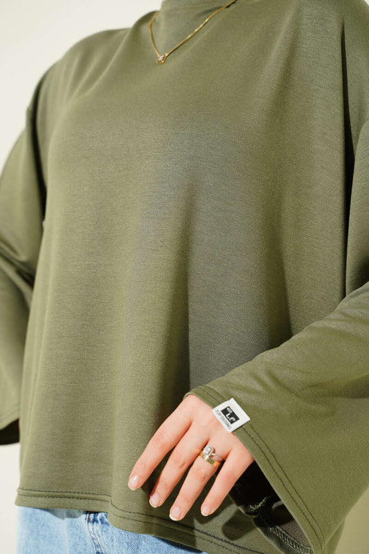 Loyşa Bilek Armalı Basic Bluz Haki