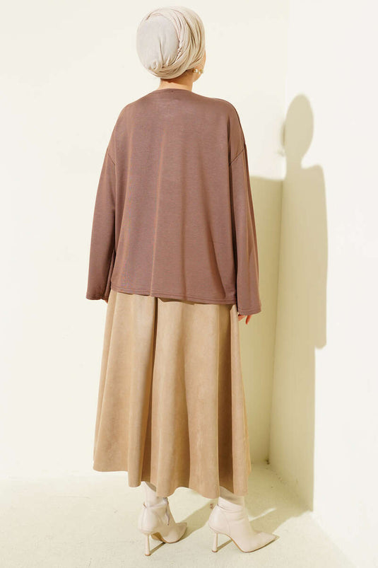 Loyşa Bilek Armalı Basic Bluz Kahve