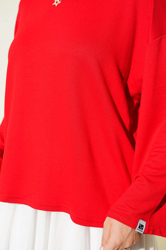 Loyşa Basic Blouse Met Polsborduurrood