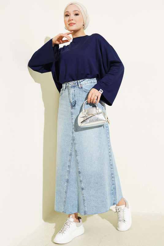 Loyşa Bilek Armalı Basic Bluz Lacivert