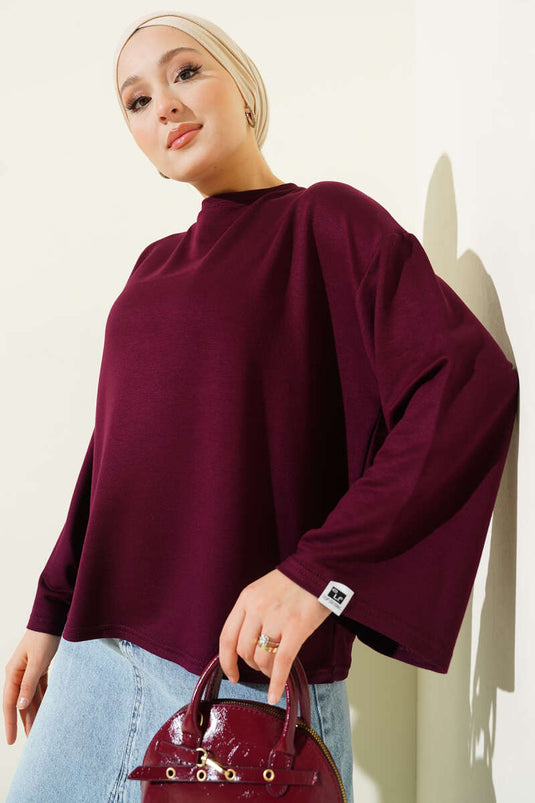 Loyşa Wrist Crest Basic Blouse Plum