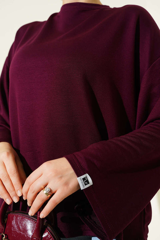 Loyşa Wrist Crest Basic Blouse Plum