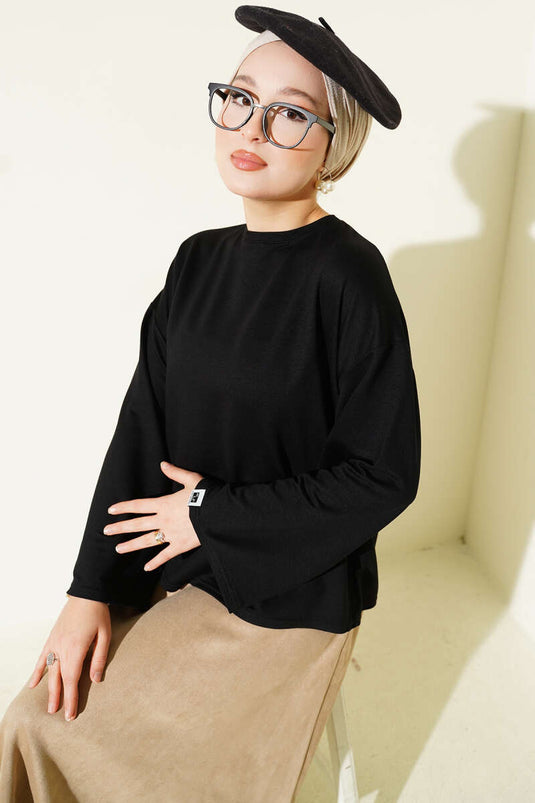 Loyşa Wrist Crest Basic Blouse Black