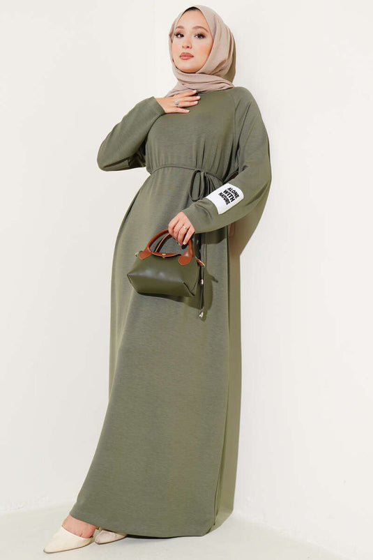 Loyşa Wrist Crest Belted Dress, Almond Green