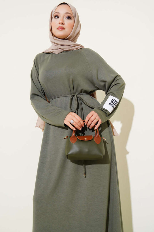 Loyşa Wrist Crest Belted Dress, Almond Green