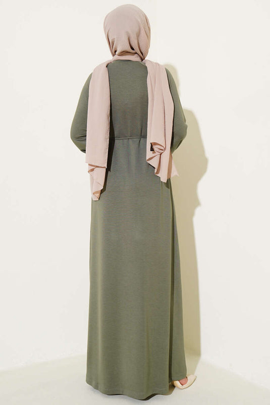 Loyşa Wrist Crest Belted Dress, Almond Green