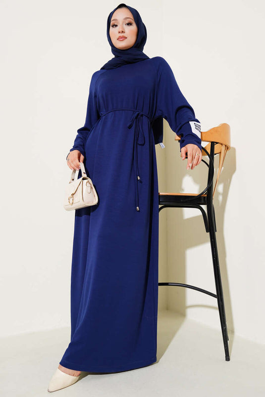 Loyşa Wrist Crest Belted Dress Navy Blue