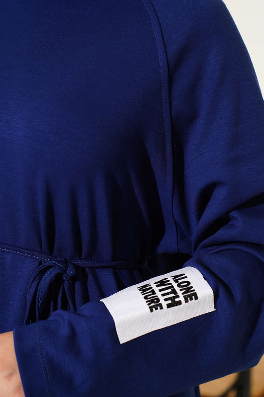 Loyşa Wrist Crest Belted Dress Navy Blue