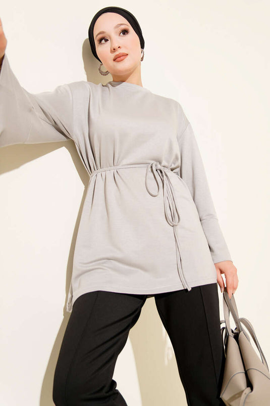 Loyşa Bilek İp Bağlamalı Tunik Gri