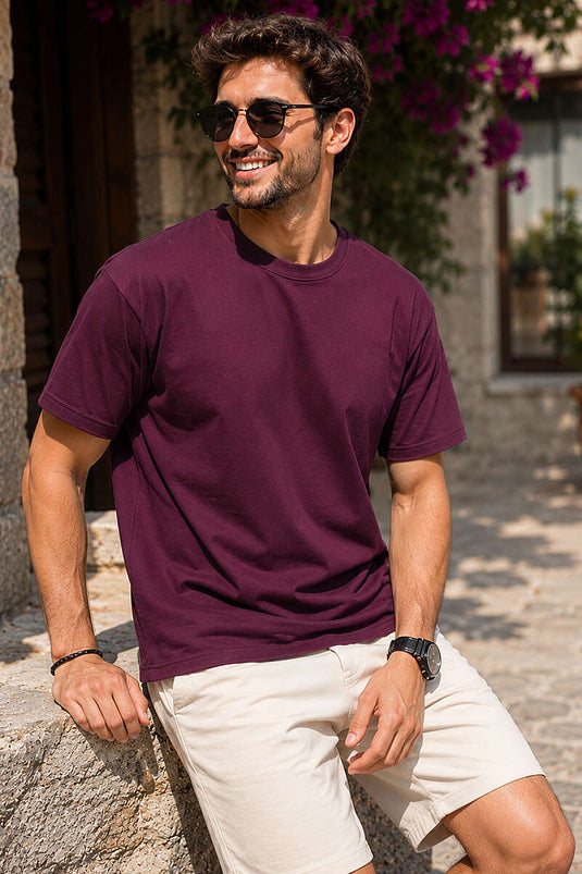 Loyşa Bisiklet Yaka Erkek T-shirt Bordo