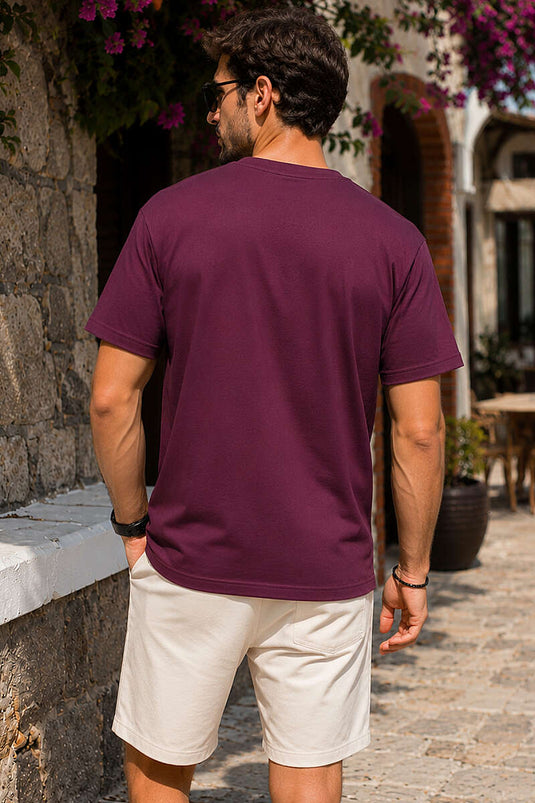 Loyşa Bisiklet Yaka Erkek T-shirt Bordo