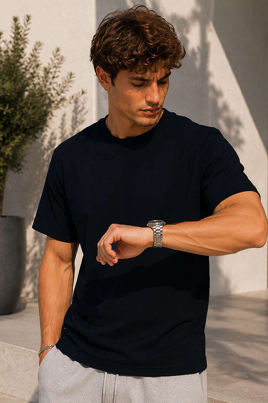 Loyşa Bisiklet Yaka Erkek T-shirt Siyah