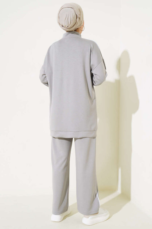 Ensemble Loyşa à demi-fermeture éclair avec bordure gris