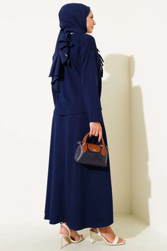 Loyşa Brit Buttoned Skirted Two Piece Suit Navy Blue