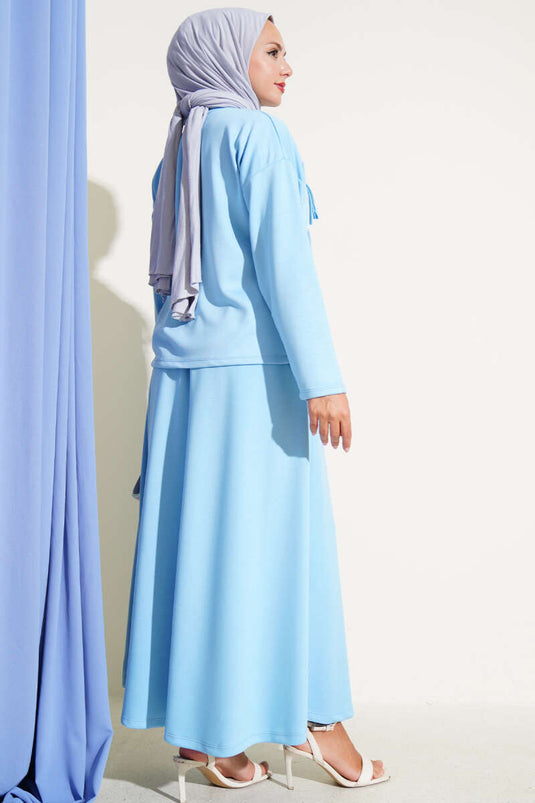 Costume deux pièces à jupe boutonnée Loyşa Brit bleu