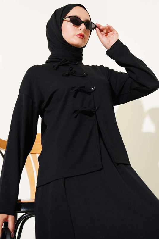 Costume deux pièces à jupe boutonnée Loyşa Brit noir