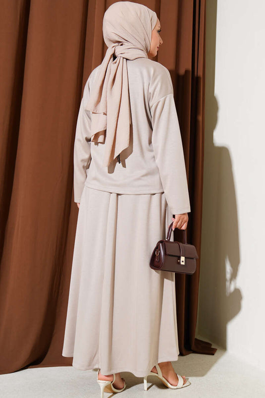 Loyşa Brit Düğmeli Etekli İkili Takım Taş