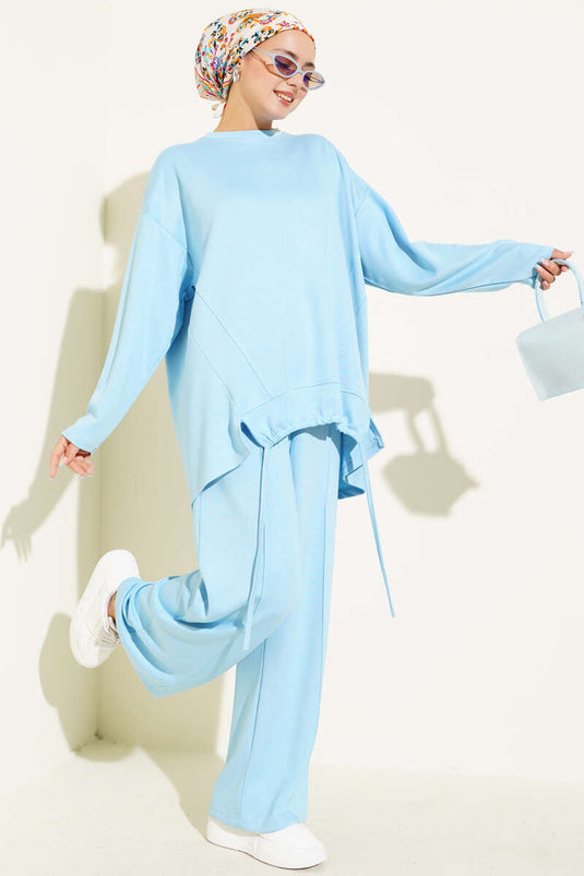 Loysa Gathered Detail Basic Two-Piece Set Baby Blue