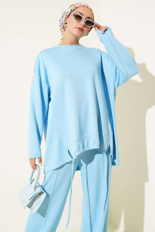 Loysa Gathered Detail Basic Two-Piece Set Baby Blue