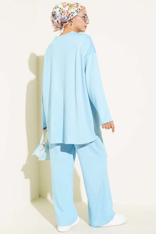 Loysa Gathered Detail Basic Two-Piece Set Baby Blue