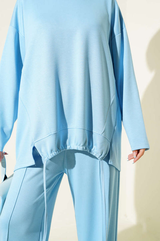 Loysa Gathered Detail Basic Two-Piece Set Baby Blue