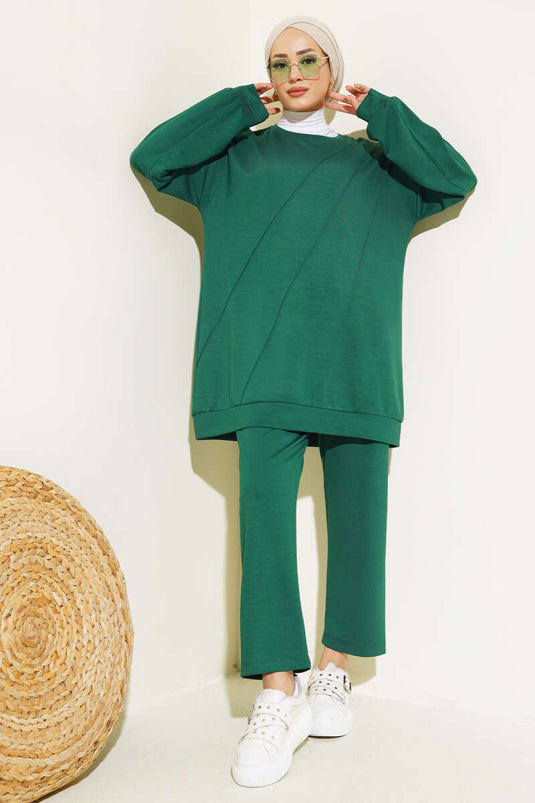 Loyşa Çapraz Dikiş Detaylı Takım Yeşil
