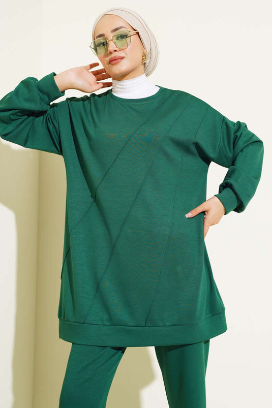 Loyşa Çapraz Dikiş Detaylı Takım Yeşil