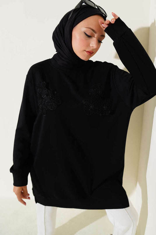 Loyşa Floral Stoned Tunic Black