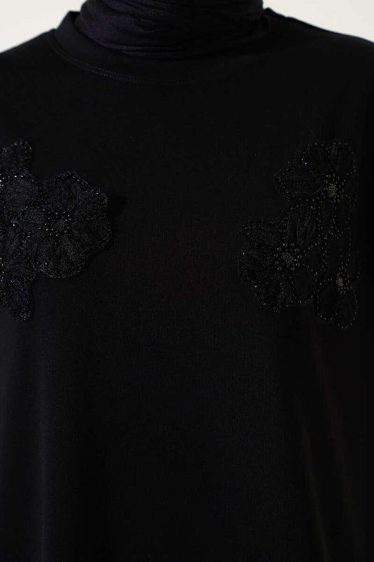 Loyşa Floral Stoned Tunic Black