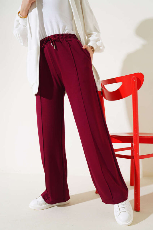 Loyşa çımalı بنطال واسع الساق أحمر كلاريت