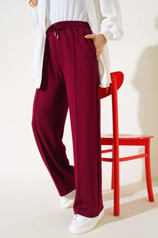 Loyşa çımalı بنطال واسع الساق أحمر كلاريت