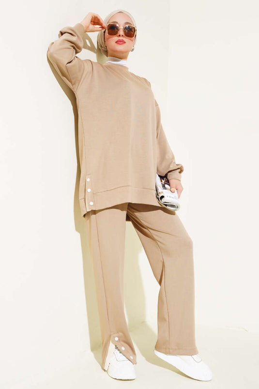 Loyşa Snap-Decorated Two-Piece Set Latte