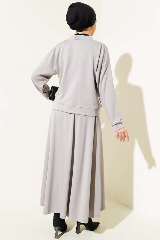 Loyşa Snap Button Skirt Set Gray