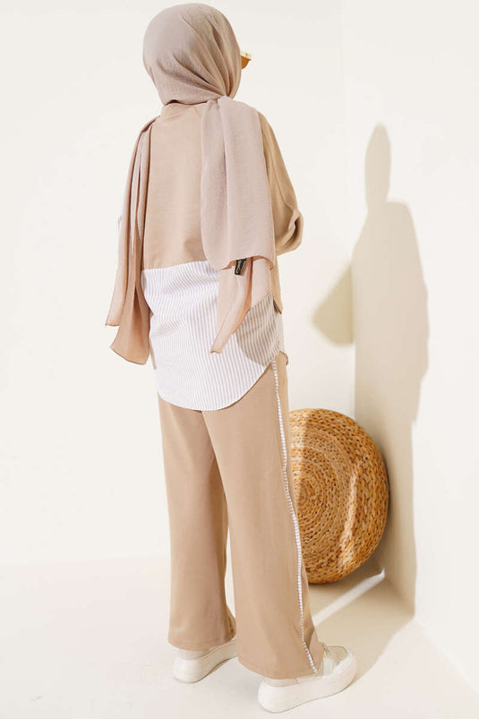 Ensemble deux pièces tunique rayée Loyşa beige