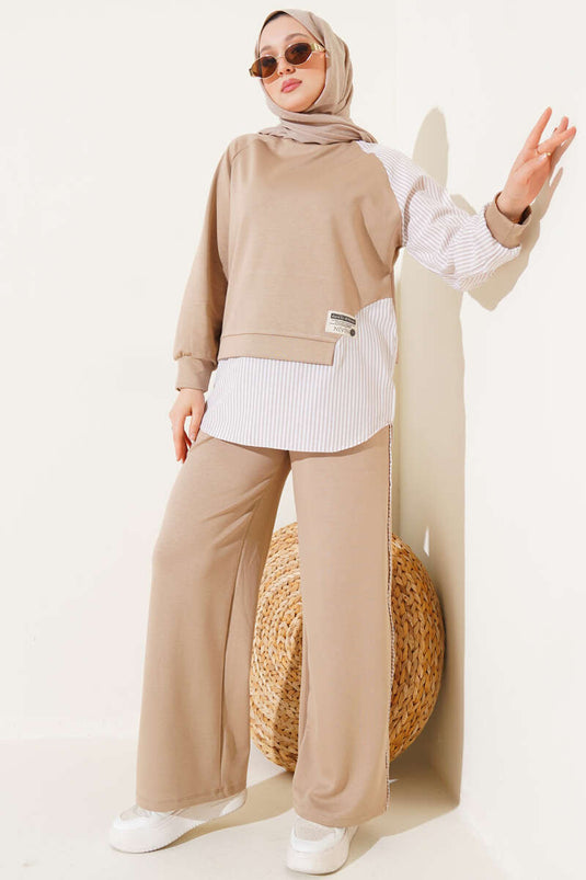 Ensemble deux pièces tunique rayée Loyşa beige