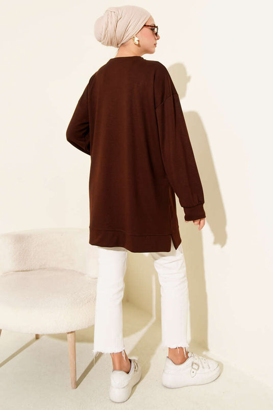 Loyşa Coco Text Decorated Tunic Brown