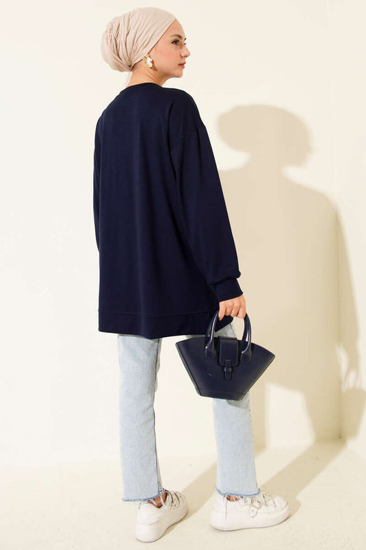 Loyşa Coco Text Decorated Tunic Navy Blue