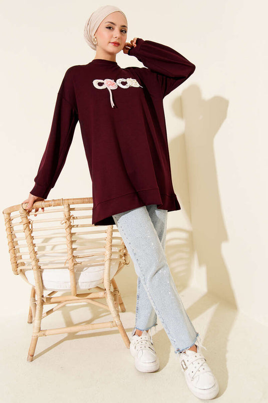 Loyşa Coco Text Decorated Tunic Plum