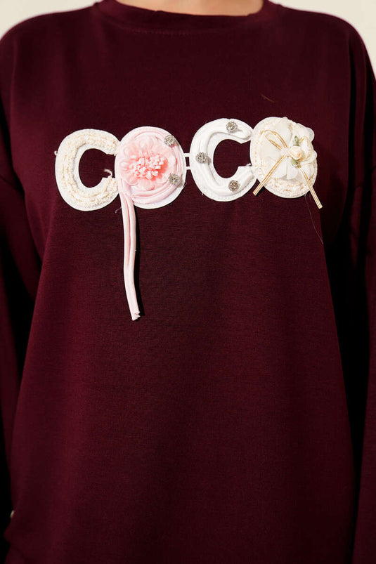 Loyşa Coco Text Decorated Tunic Plum