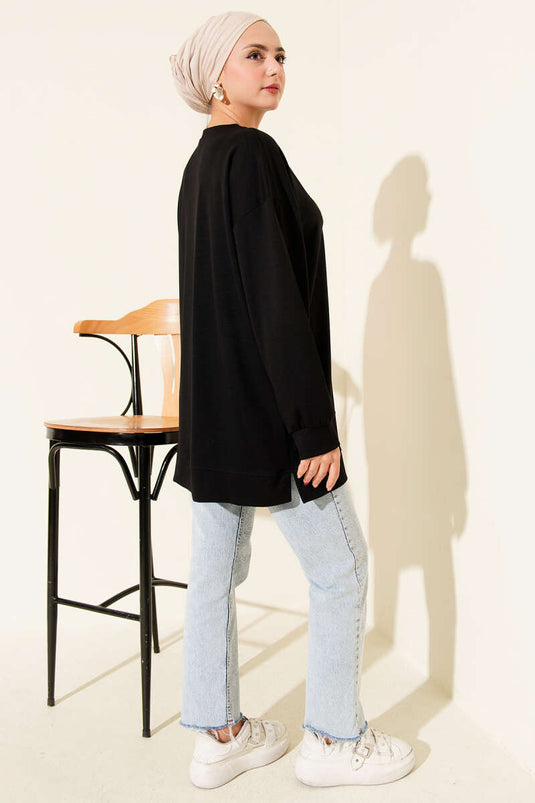 Loyşa Coco Text Decorated Tunic Black