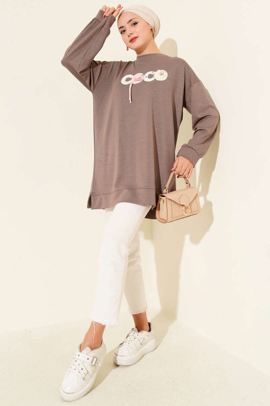 Loyşa Coco Text Decorated Tunic Mink