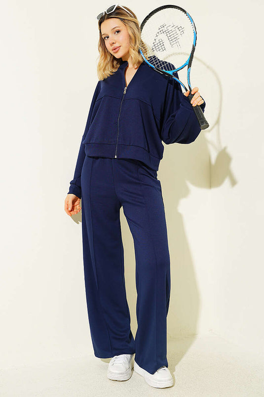 Loyşa korte set met vest en lage mouwen, marineblauw