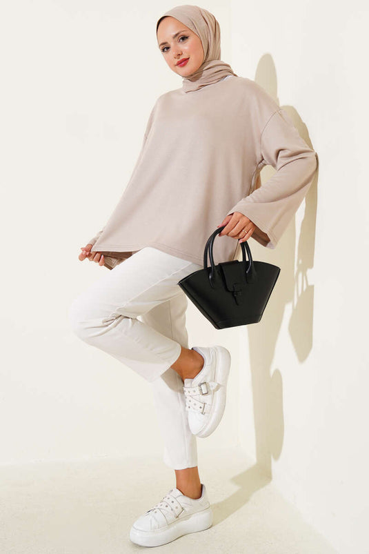 Loyşa Düşük Omuz Basic Tunik Bej